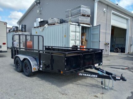 2024 PJ Trailers 7×14 7K Powder Coated Open Utility w/Rear Ramp Gate, Solid Metal Side Walls