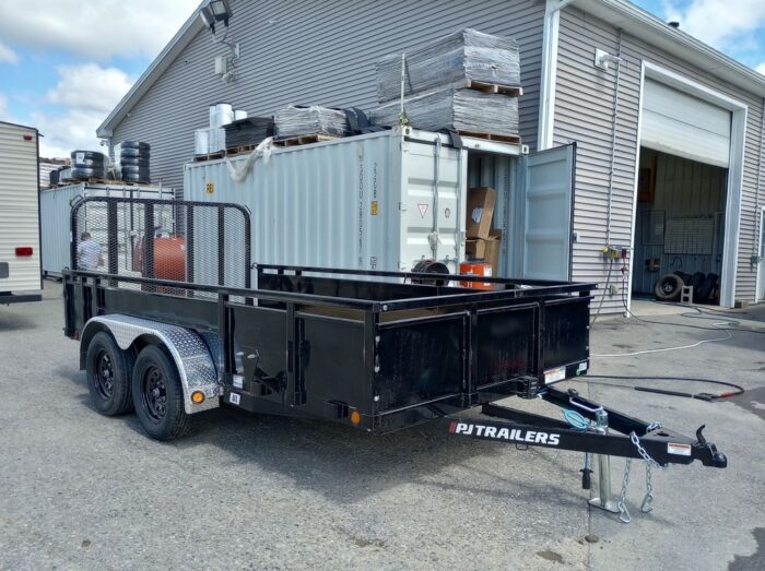 2024 PJ Trailers 7x14 7K Powder Coated Open Utility w/Rear Ramp Gate, Solid Metal Side Walls