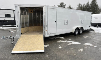 2024 E-Z Hauler 7×24 Aluminum 4-Place Drive In/Out w/Tapered Ramps, Rear Canopy